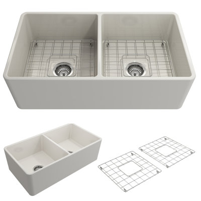 33'' L Double Bowl Fireclay Kitchen Sink