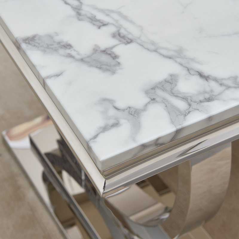 Metal Base Dining Table, White, Silver