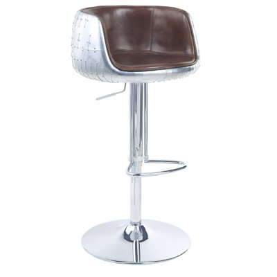 Brancaster Adjustable Bar Stool in Vintage Brown and Aluminum by 17 Stories