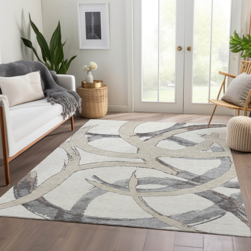 Premium Machine Washable Mayfield AMF1022 Circles Rug, Rectangle 9' x 12'