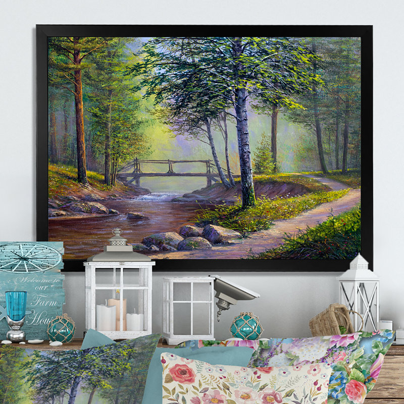 Paysage d'été d'une rivière de forêt III - décoration murale traditionnelle sur toile, H 16 po x l 32 po x P 1 po