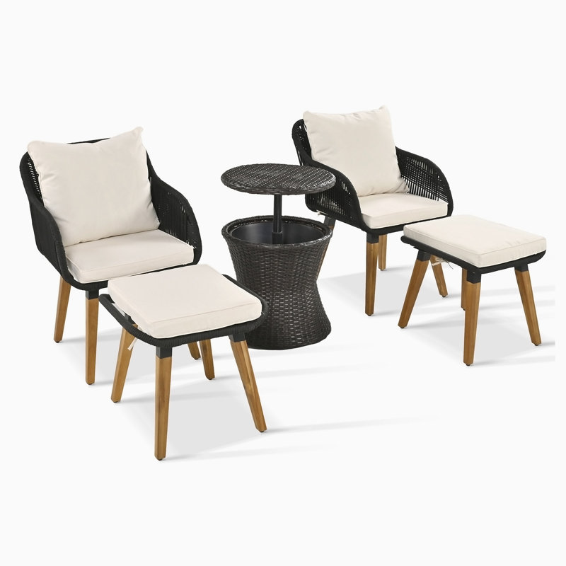 Ensemble de conversation d'extérieur pour 2 personnes avec coussins Tumay, Noir, noir, noir, noir, Beige