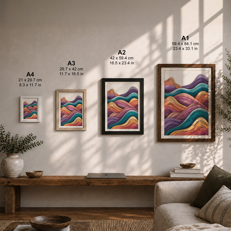 Wave Harmony Abstract - Framed Print, Walnut, A4 - 29.7 x 21.0 cm