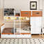 Lit superposé simple au-dessus d'un lit double avec tablettes éclairées à DEL, lit blanc, bordure orange, peu encombrant