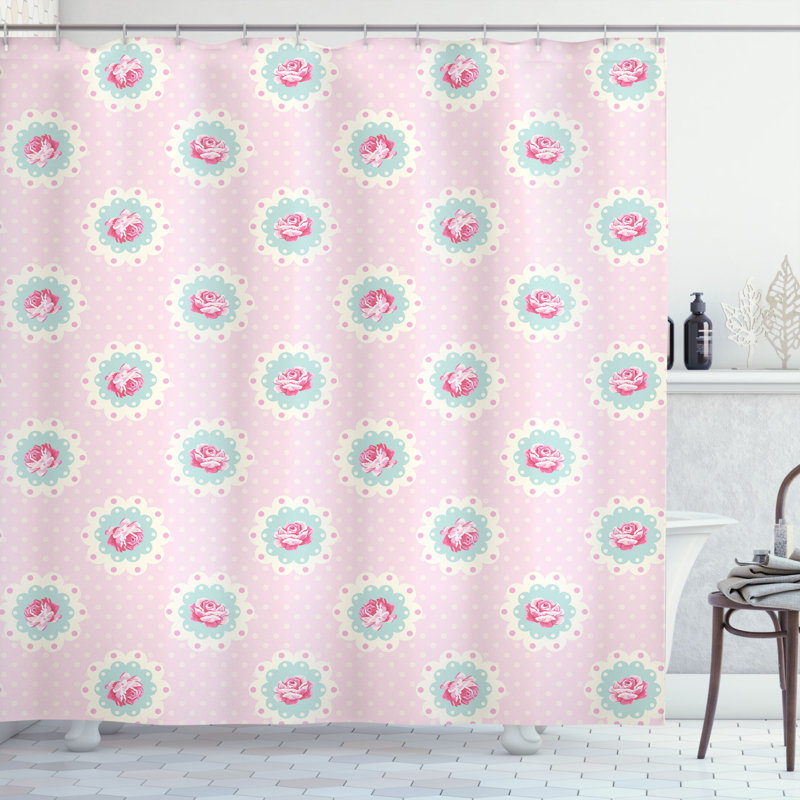 Ensemble de rideau de douche floral shabby + crochets, H 70 po x l 69 po