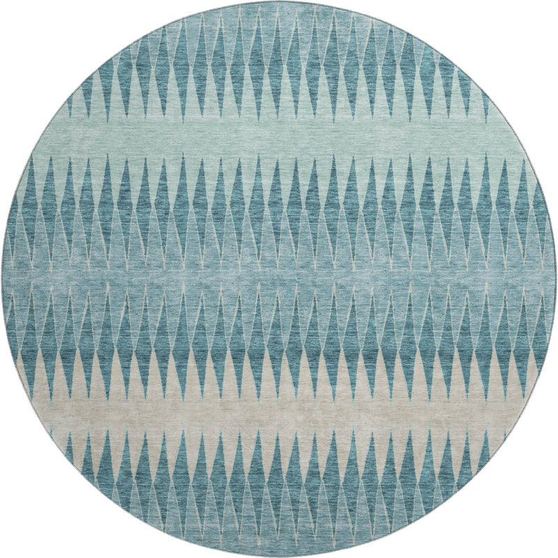 Premium Machine Washable Prisco Teal Rug, Round 8'