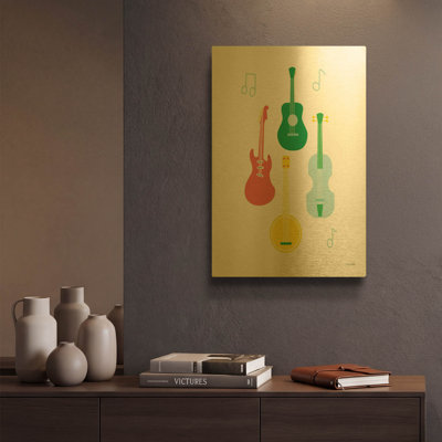 «Lets Hearts Music IV» par Ann Kelle, art mural en métal doré, 12 po x 16 po