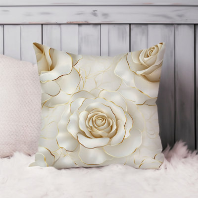 Floral Gold & White Roses IV Modern Throw Pillow Cover
