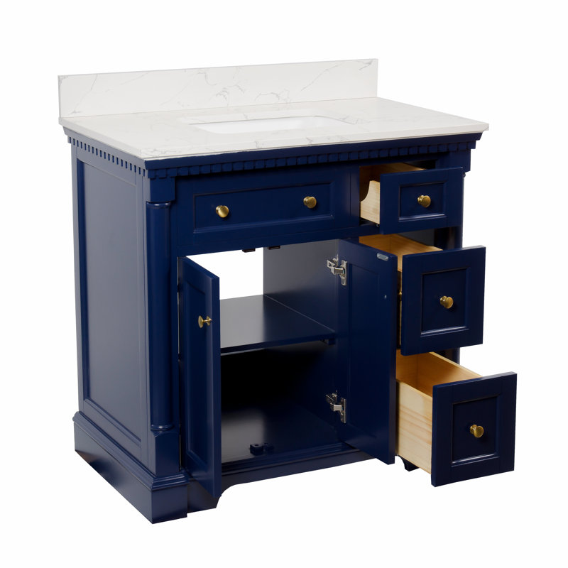 Ensemble de meuble-lavabo simple 36 po Fossen, Bleu royal, Marbre d'ingénierie