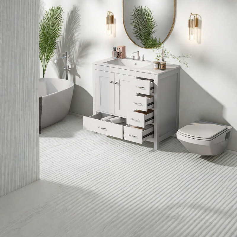 Meuble-lavabo en bois compact avec rangement et lavabo en céramique