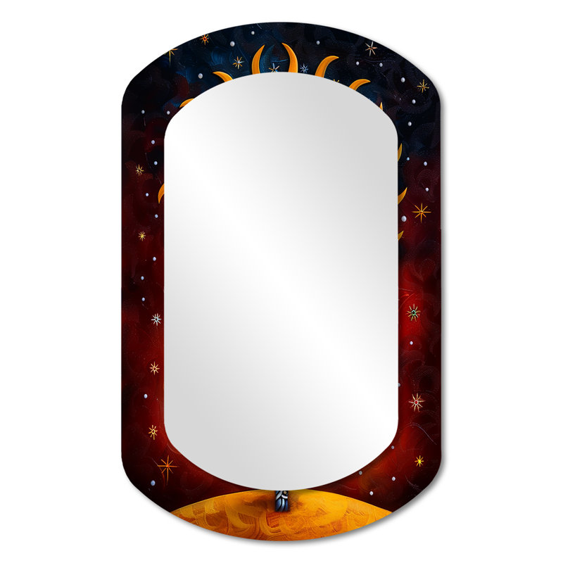 Planète tournesol rouge cosmique galaxie - grand miroir cylindrique tournesol, décor de miroir mural asymétrique traditionnel, art en métal imprimé