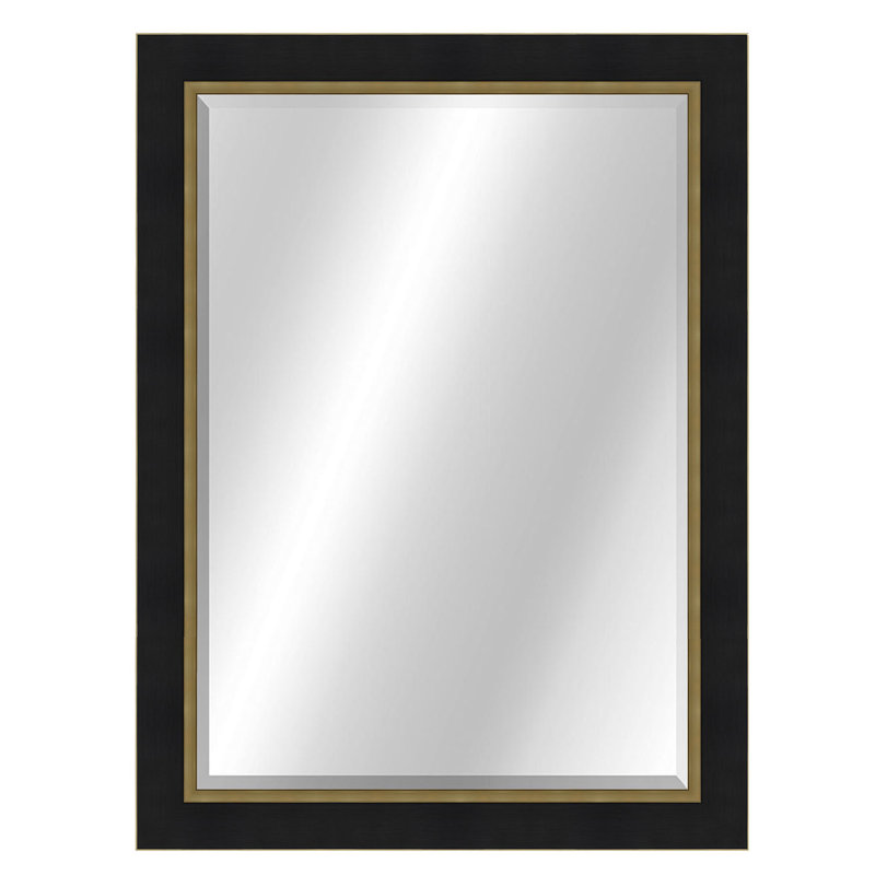 Miroir décoratif biseauté moderne et contemporain Metropolis, 46 po x 36 po, Noir / or