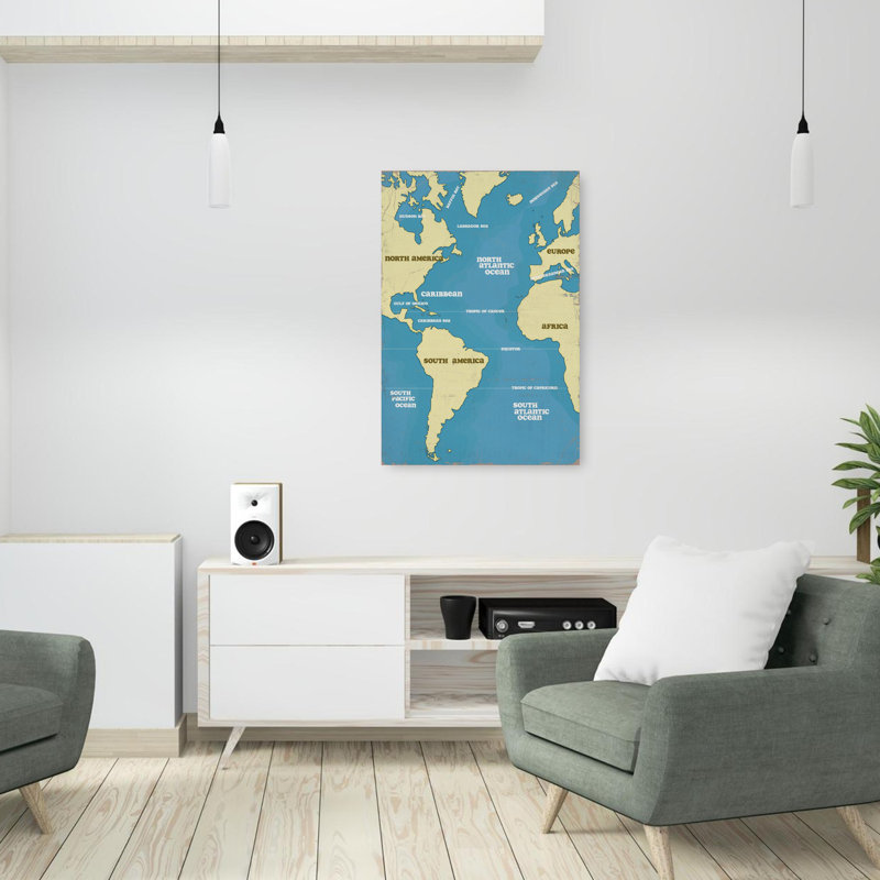 Art mural rétro, carte du monde rétro, 36" H x 24" W