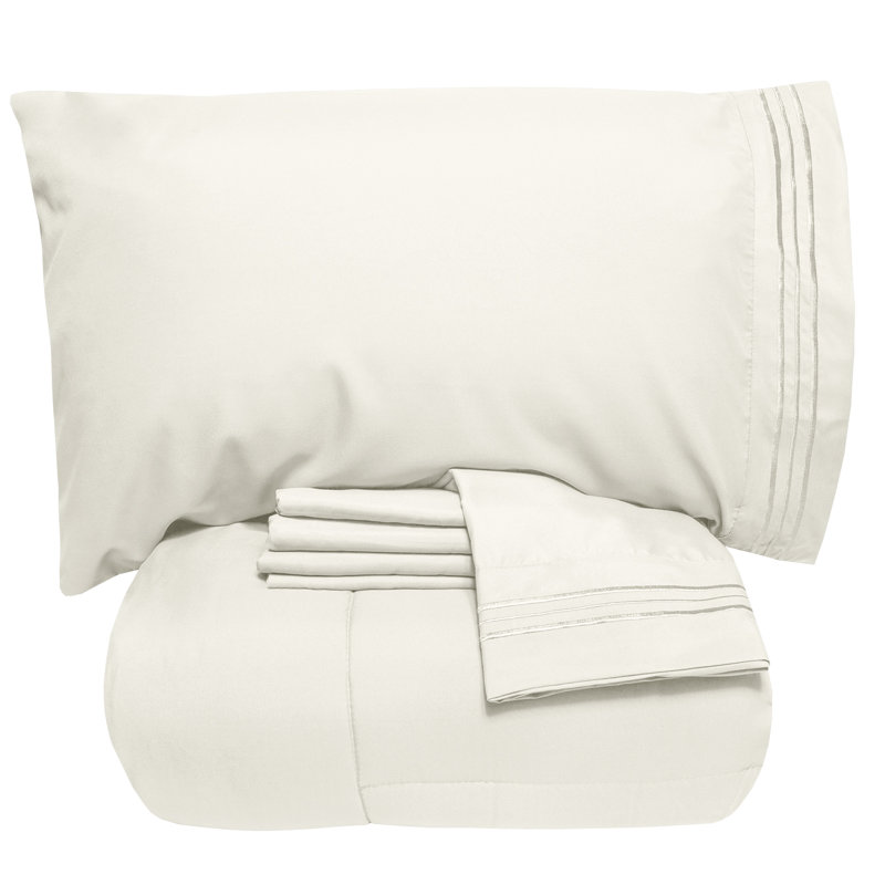 Ensemble d'édredon et de draps toutes saisons 4 pièces / 6 pièces de couleur unie par Sweet Home Collection, Ivoire