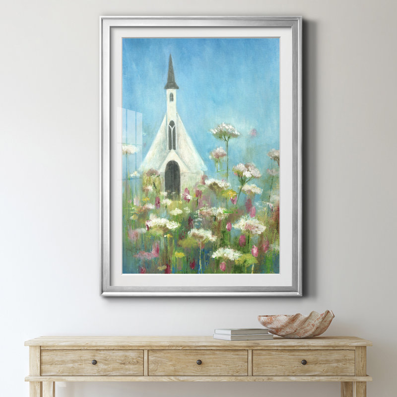 Country Church I - Cadre photo, reproduction d'art sur papier, H 26,5 po x l 36,5 po x P 1,5 po, Cadre argenté