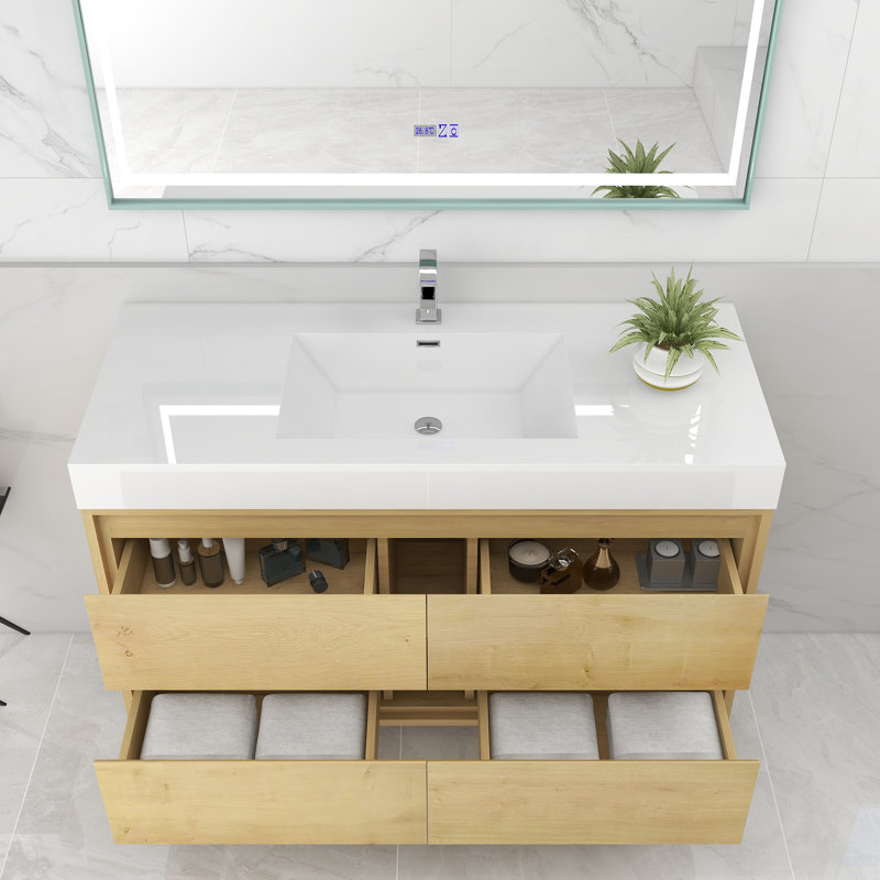 48'' Single Bathroom Vanity with Acrylic Top, Light Oak
