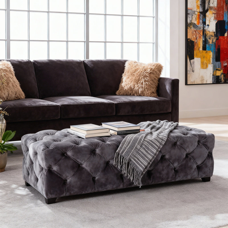 Luxurious Velvet Button-Tufted Ottoman Bench With Versatile Use For Modern Glam Decor And Comfortable Seating