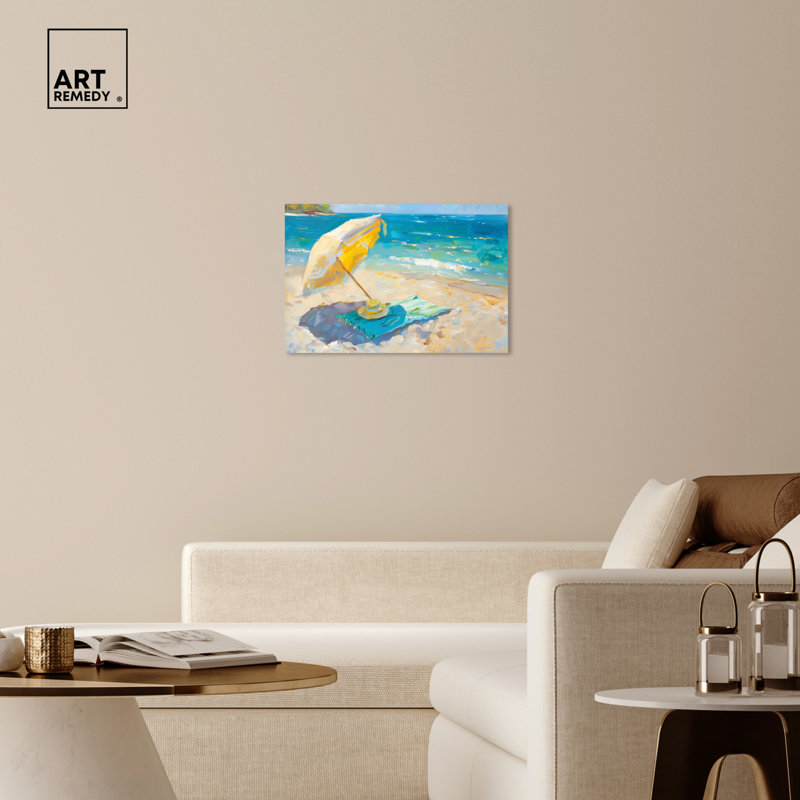 Morning Beach View Yellow and Blue Coastal Canvas Wall Art, 30" x 20"