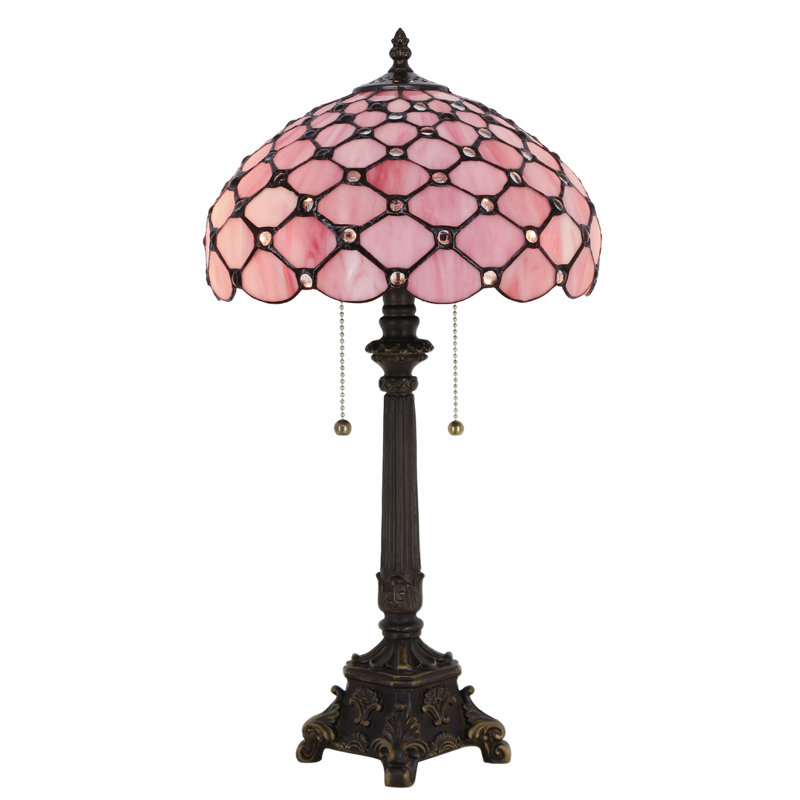 Tiffany Table Lamp Pink Bead Style Stained Glass Desk Lamp 12X12X21 Inches Reading Light