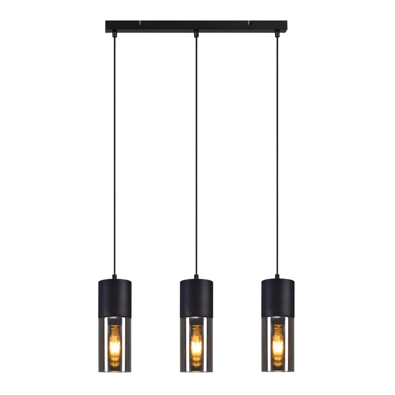 Chrisshawn E27 Black Glass Cylinder Design Pendant Light, 3 Flame Rectangle