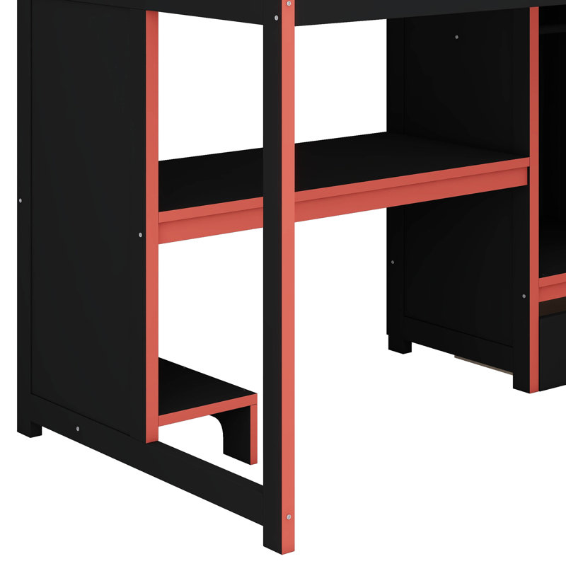 Lit mezzanine avec bureau et garde-robe Gaming, lit mezzanine simple en bois avec tiroir de rangement et lumière DEL, Simple