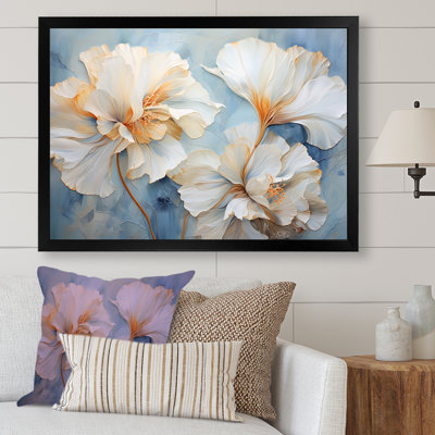 Œillets beiges sur fond bleu III sur toile