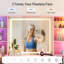 Coiffeuse cannelée avec miroir lumineux, station de recharge, lumières DEL synchronisées au son, meubles en bois, armoires vitrées luxueuses, 8 tiroirs, grande coiffeuse rose pour filles et femmes