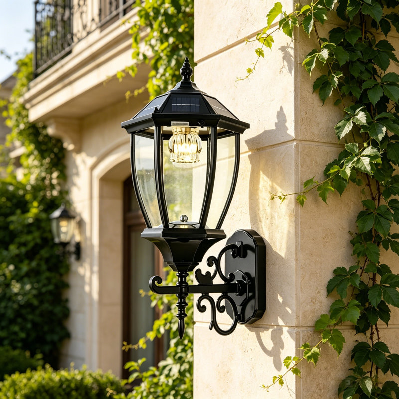 Solar Outdoor Wall Lanterns Classic Black Aluminium