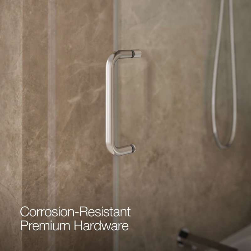 Elate Sliding Bath Door, 56-3/4-In H X 56-1/4 - 59-5/8-In W, With 1/4-In Thick Crystal Clear Glass, Silver/Clear