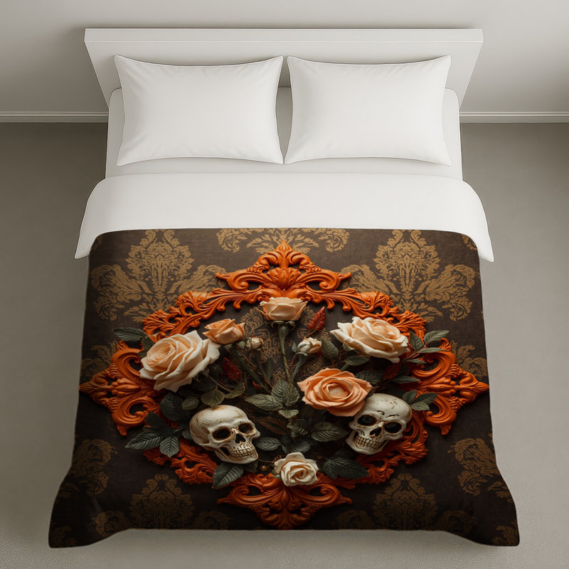 Housses de couette Ornate Skull Roses, Très grand lit