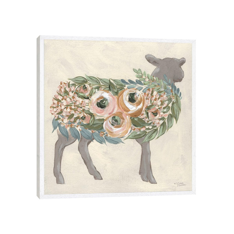 Audrey The Lamb by Michele Norman - Print on Canvas, 45.72cm H x 45.72cm W x 3.81cm D, White Floater Framed
