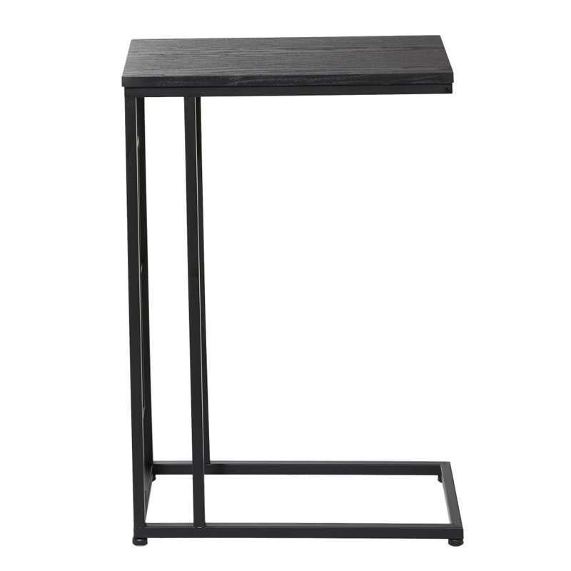 Table d'appoint en métal en forme de C à extrémités latérales brun foncé avec base en métal noir