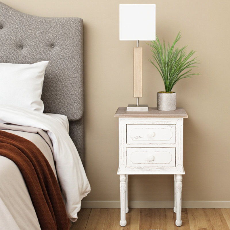 Flux 2-Drawer Traditional French Accent Wood Nightstand In White, 25.39" H X 16.12" W X 11.84" D