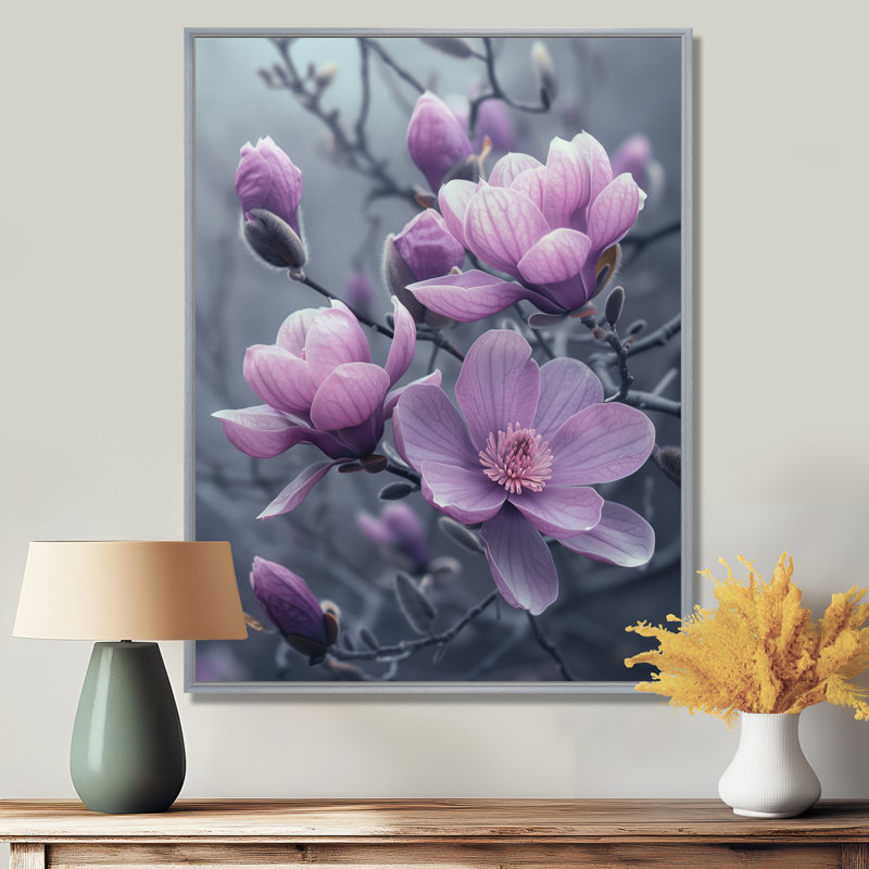 Pham - Magnolias, art mural, H 12 po x l 20 po, Encadrement argenté