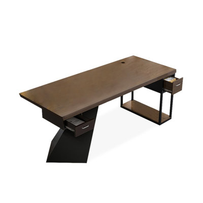 Dark-brown+Black Rectangular Solid Wood+Iron desks