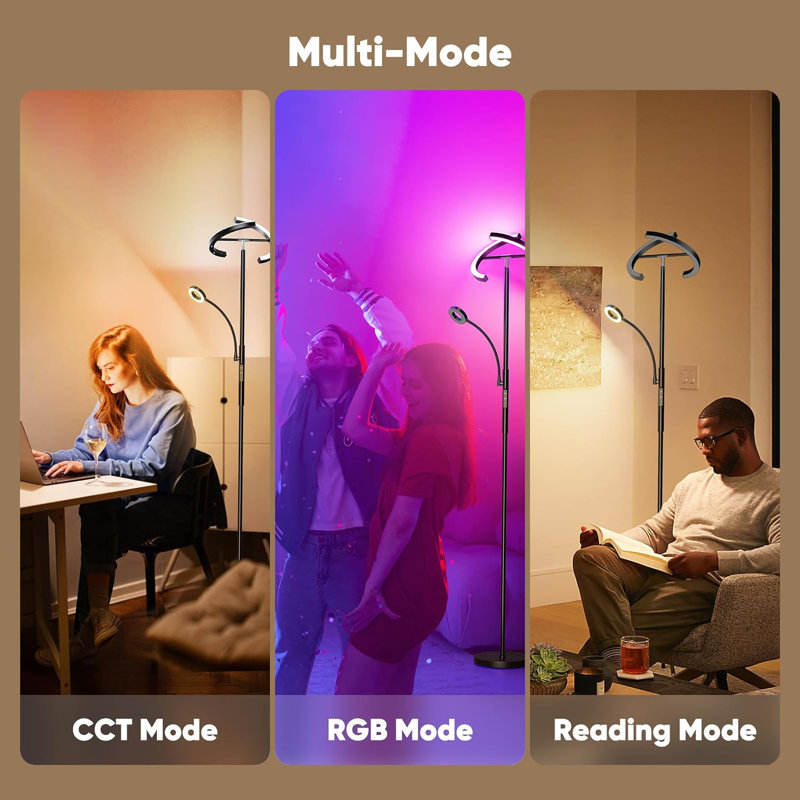 Lampe sur pied 36W RGBCW à DEL avec anneau de lecture réglable, lampe sur pied à intensité variable avec télécommande, tête rotative à 350 ° pour le bureau de la chambre à coucher, éclairage pour la maison moderne