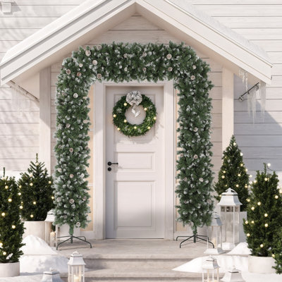 HOMCOM 8.2 ft Snow Frosted Christmas Tree Arch Doorway Decor Indoor Green