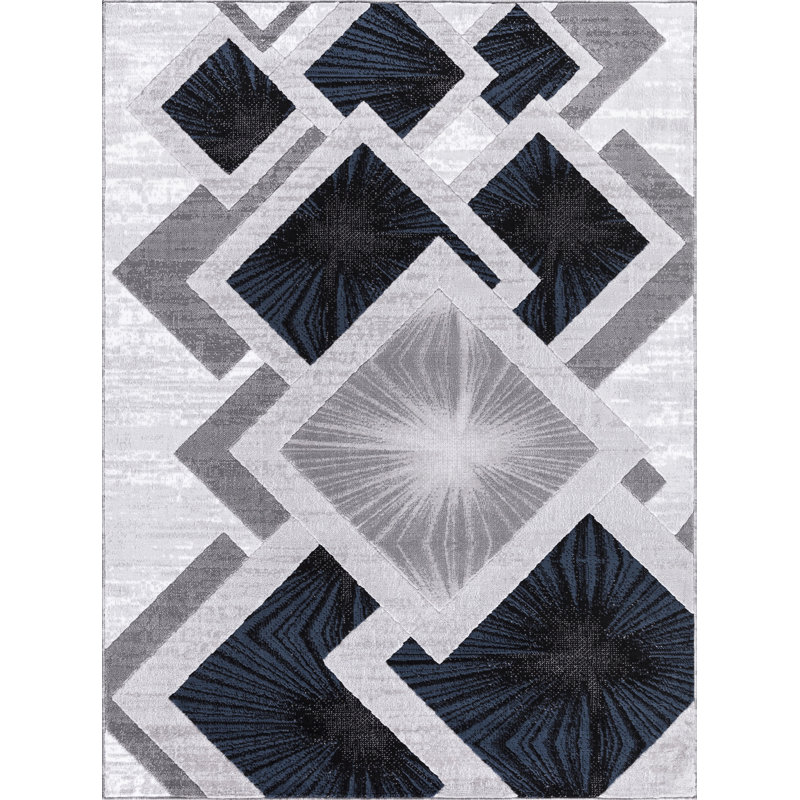 Gris/noir/Tapis décoratif bleu, Rectangle 7 pi 10 po x 10 pi 6 po