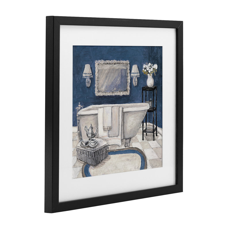 «Peaceful Blue Bath», reproduction encadrée sous verre, conception de Charlene Olson, H 13 po x l 13 po, Cadre noir minuit