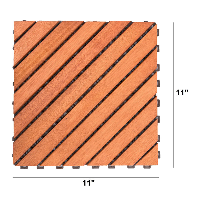 Diagonal Slat Eucalyptus Interlocking Deck Tile (Set of 10 Tiles)