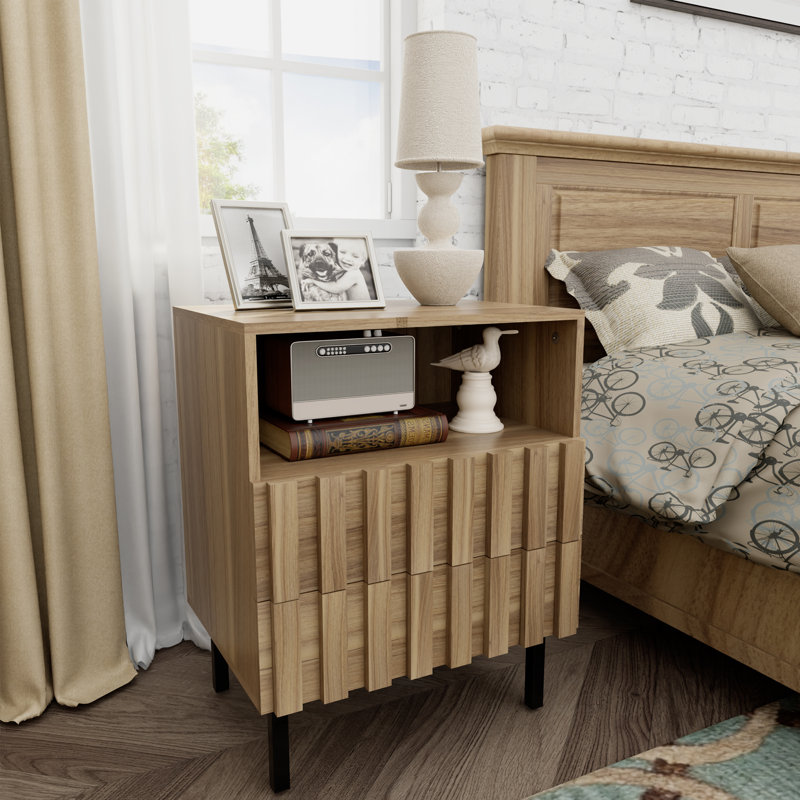 Sevyn Wooden Stripe Drawer Nightstand, Nature
