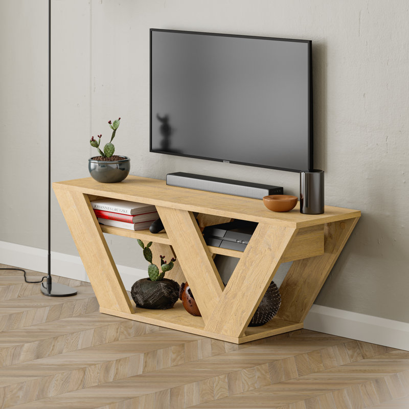 Kirstin 110 Cm TV Stand for TVs up to 48" | Modern Entertainment Unit with V-Shaped Legs, Oak