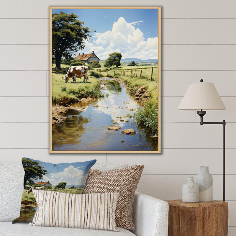 Tamecca Cow Farmstead Serenity, reproduction d'art sur toile, H 44 po x l 34 po x P 1,5 po, Cadre naturel flottant