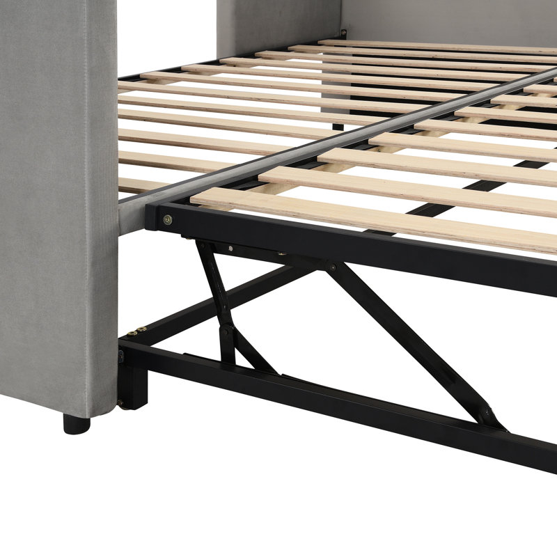 Twin Size Upholstered Daybed With Pop Up Trundle, Gray
