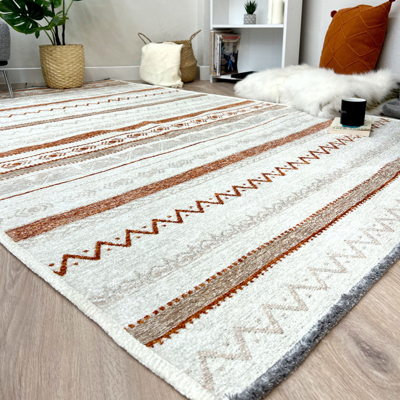 Alfa Rich Nicolella Beige Terracotta Washable Cotton Area Rugs for Living Room Bedroom Kitchen Rug, Rectangle 5'1" x 7'5"