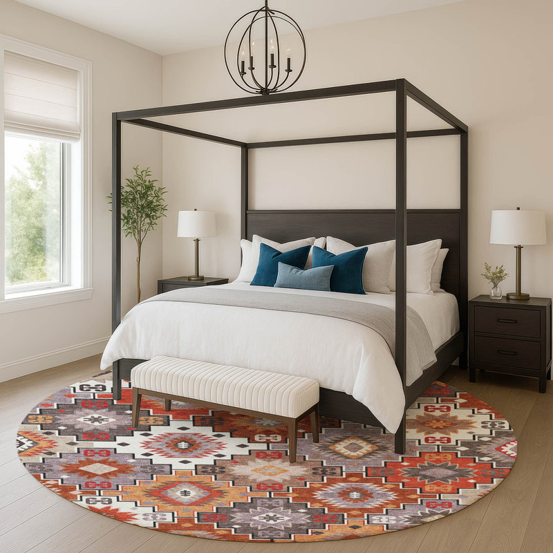 Premium Machine Washable Mayfield  Ethnic Rug, Paprika, 8' Round