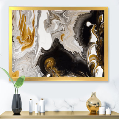 Or et vagues de marbre noir II - peinture sur toile