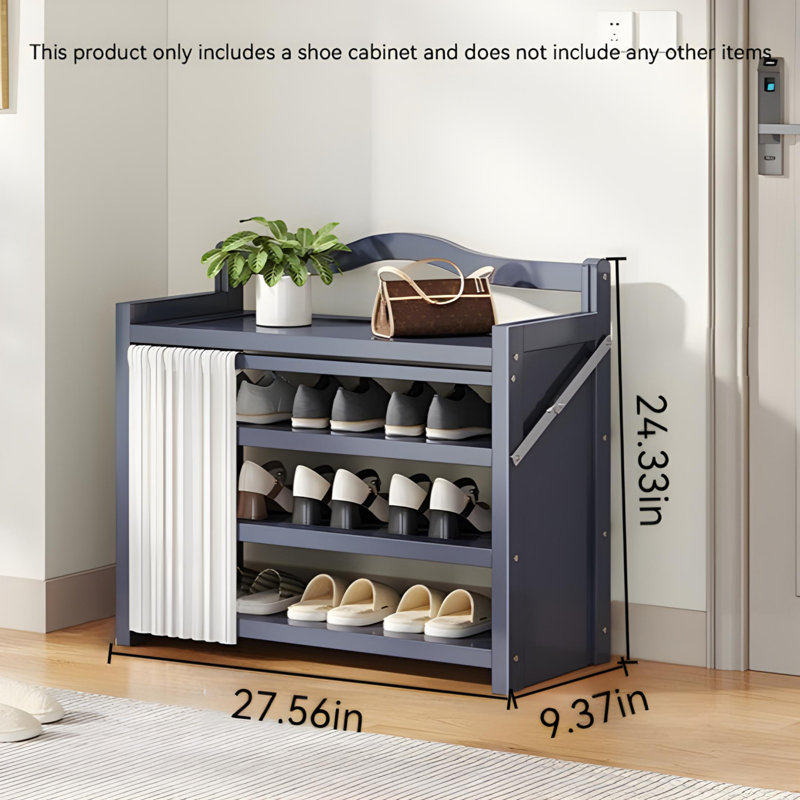 Foldable Shoe Rack For Home - Bamboo Entryway Shoe Organizer With Dust-Proof Curtain, Multi-Layer Design For Easy Storage