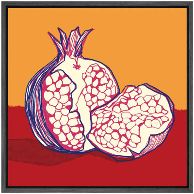 Rouge vif et violet, dessin au trait, grenade, dessert, art moderne, chic, multicolore, encadré sur toile