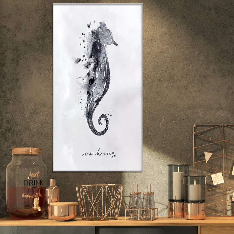 Monogramme de l'hippocampe noir - reproduction sur toile, H 32 po x l 16 po x P 1 po